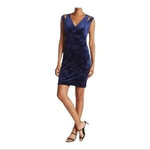 Prosecco Jacquard Velvet Cut Out Shoulder Social Dress Navy Blue Size 14